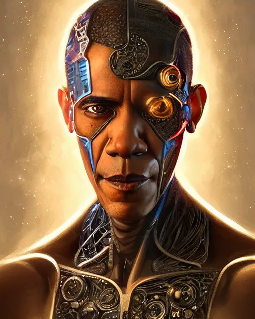 Image similar to portrait of cyborg barack obama, fantasy, intricate, elegant, highly detailed, digital painting, artstation, concept art, smooth, sharp focus, illustration, by artgerm and greg rutkowski