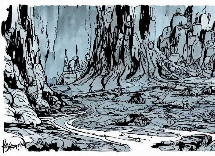 Prompt: illustration of alien landscape, (inktober), line art, ((water color)), by Bill Waterson, By Jake Parker, by Brian Kesinger