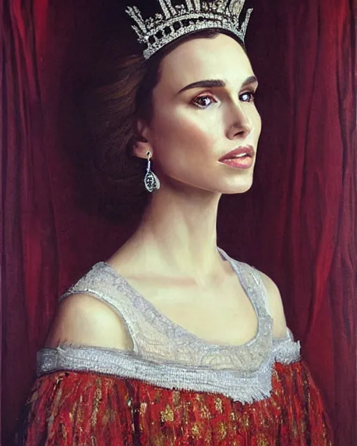 Prompt: a portrait of nathalie portman, playing the queen of england, beautiful painting by le nain