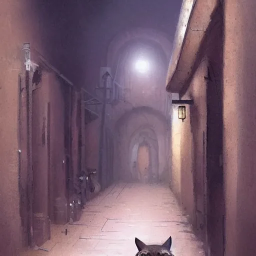 Prompt: a cute fluffy caracal in a dark alley by greg rutkowski