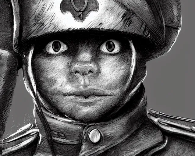Prompt: A cat wearing soldier uniform in a world war 1 trench, close-up, black and white, amazing digital art, hyper detailed, artstation, in the style of Tony Sart