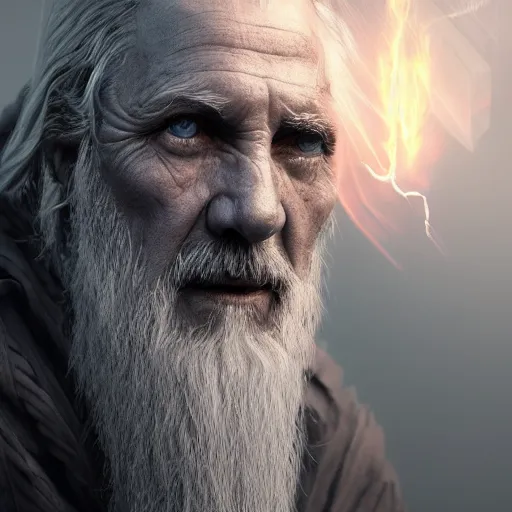 Prompt: grey wizard casting a spell, details face, photo, bloody eyes, unreal engine, by popular digital artist, digital, artstation, detailed body, heavenly atmosphere, digital art, overdetailed art, trending on artstation, cgstudio, the most beautiful image ever created, dramatic, award winning artwork, beautiful scenery