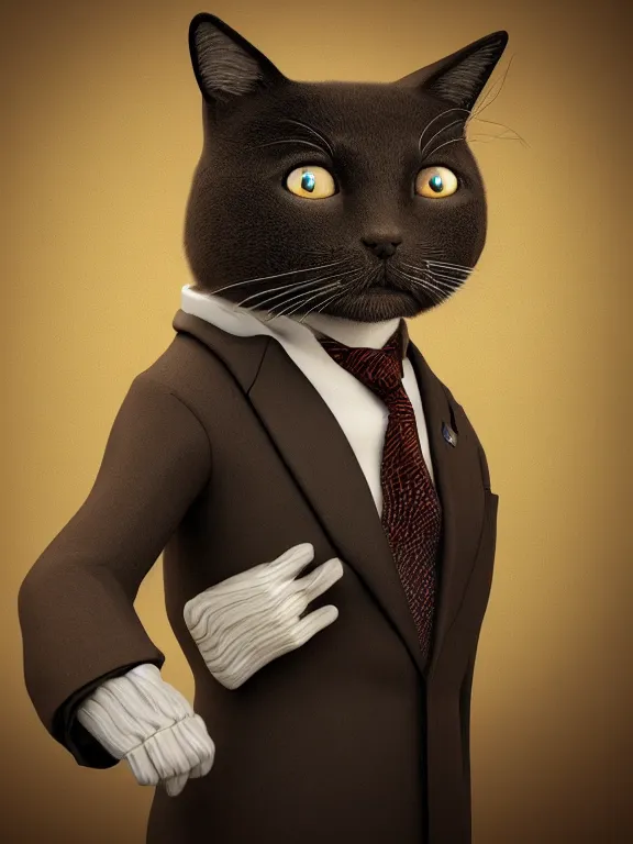 Prompt: a humanoid cat wearing suit, digital art, digital painting, masterpiece, anatomically correct, five fingers, cinematic, high coherence, realistic, high quality, highly detailed, 8 k, dramatic lighting, path traced, centered, high definition