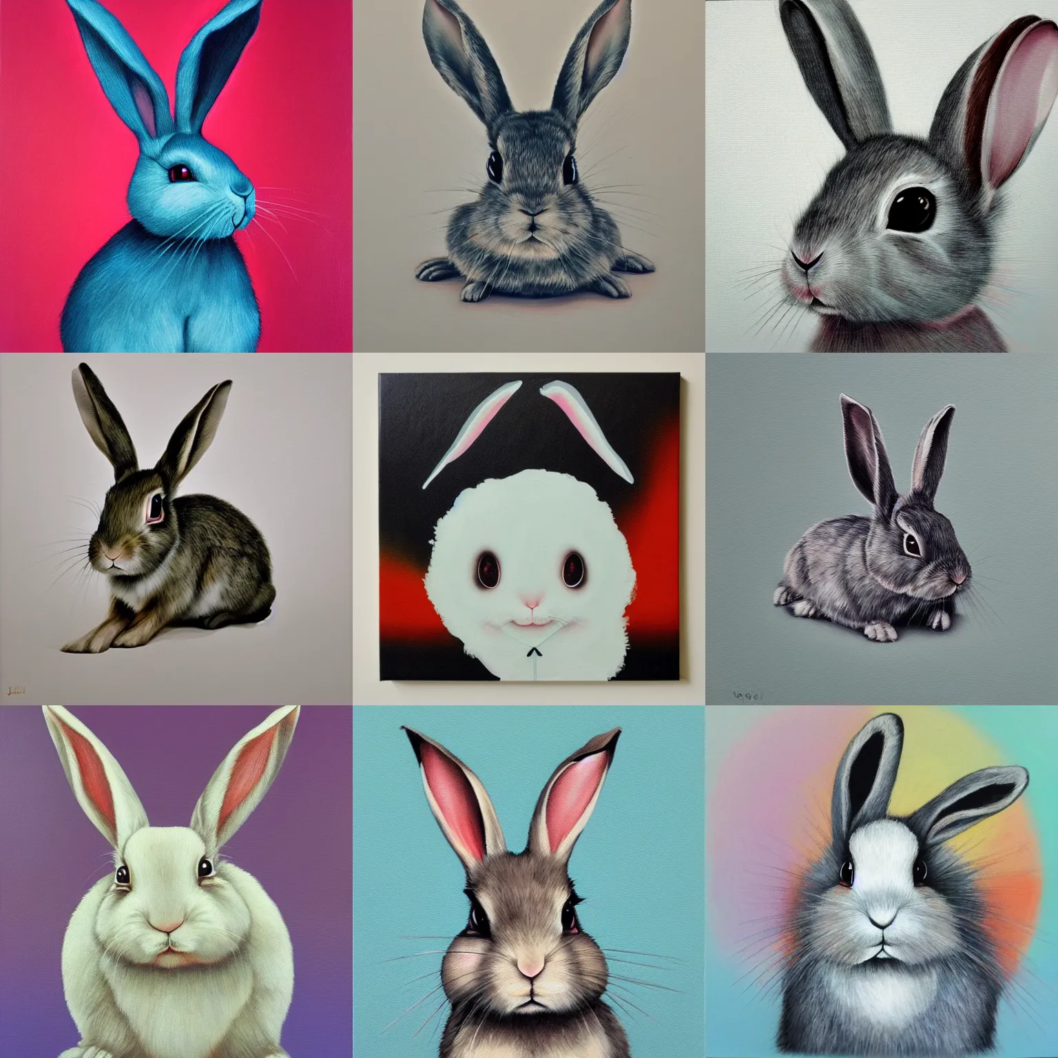 Prompt: rabbit by jessica ng, acryliconcanvas, contemporaryart, cutecreepy