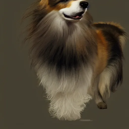 Image similar to a weredog shetland sheepdog, elegant, highly detailed, digital painting, concept art, smooth, sharp focus, illustration, art by artgerm and greg rutkowski and alphonse mucha,artstation,deviantart,FAN ART,Unreal Engine,face enhance,8K,golden ratio,cinematic lighting H 704