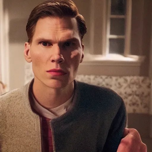 Image similar to Live Action Still of Jerma985 in Sabrina (film), real life, hyperrealistic, ultra realistic, realistic, highly detailed, epic, HD quality, 8k resolution, body and headshot, film still