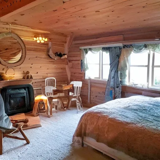 Image similar to photo of interior of cozy mushroom themed cottage