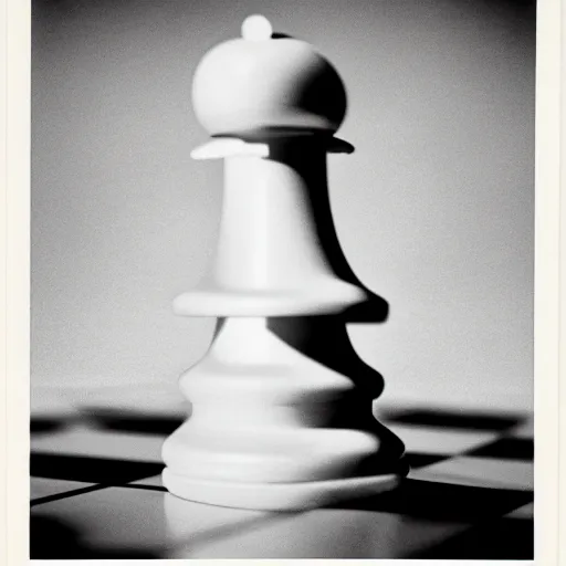 Prompt: chess piece connected to a machine with cables in an empty white room, wide shot, 14mm, f1.4, filmstill by Edward Weston