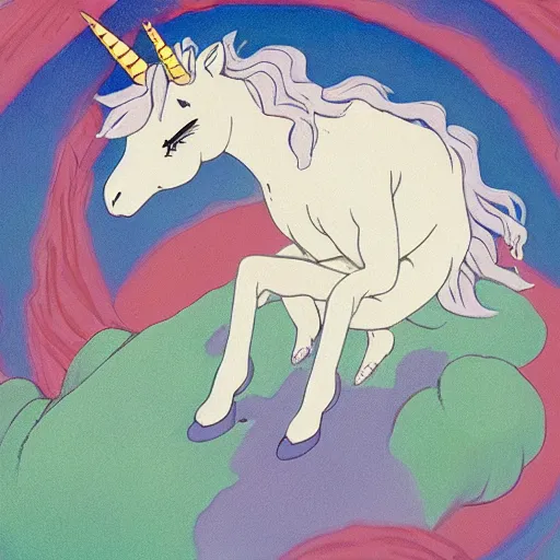 Prompt: baby-unicorn lying in hands,GHIBLI