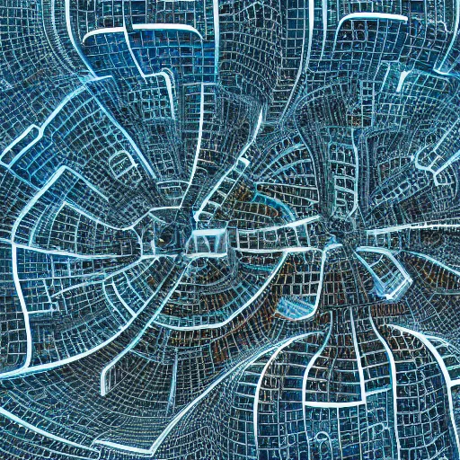 Image similar to birdview of city shaped into mandelbulb pattern