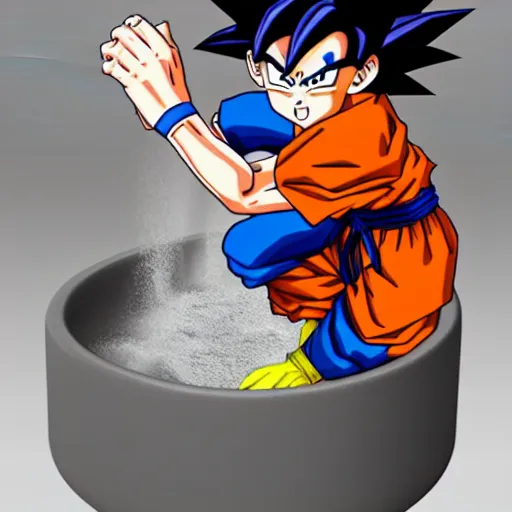 Image similar to goku from dragonball emptying a septic tank, 3 d render, realistic