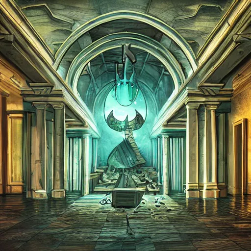 Image similar to eldritch legislature, fantasy illustration, realistic colorful photography, interior, hyperrealism