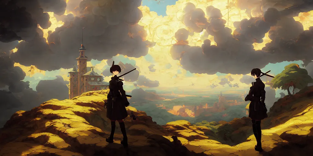 Image similar to baroque oil painting of key visual environment concept art, anime maid army division, nazi military ss uniform, brutalist fantasy, rule of thirds golden ratio, fake detail, trending pixiv fanbox, acrylic palette knife, style of makoto shinkai ghibli takashi takeuchi yoshiyuki sadamoto jamie wyeth james gilleard greg rutkowski chiho aoshima