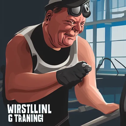 Prompt: Winston Churchill training in a gym, ArtStation, product photo