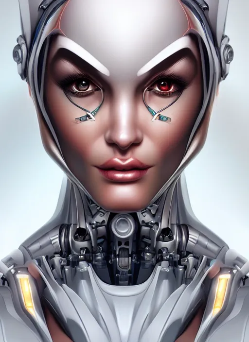Prompt: portrait of a cyborg4 woman by Artgerm, biomechanical, hyper detailled, trending on artstation