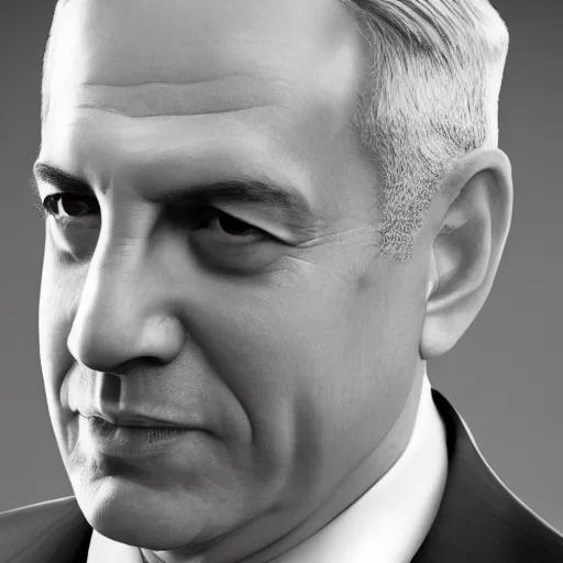 Image similar to supermodel benjamin netanyahu, model photography, dynamic lighting, highly detailed, sharp focus, grayscale, professional