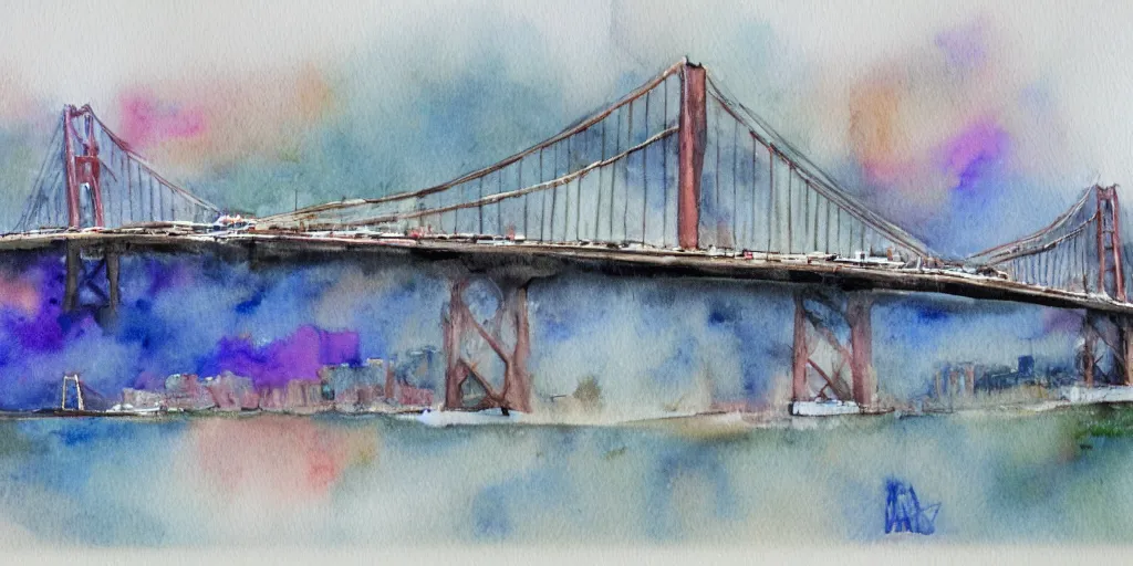 Image similar to collapsed san francisco bridge, watercolor