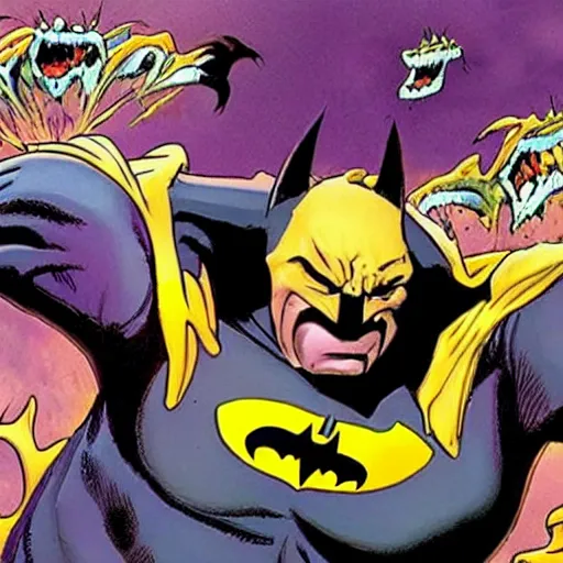 Image similar to the maxx in a batman suit in the style of simon bisley