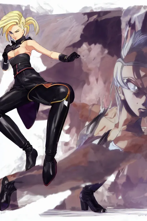 Image similar to android 18 from dbz in a spinoff in blade and soul concept art on a render by the artist Hyung tae Kim , Shigenori Soejima, Jiyun Chae, Joe Madureira, trending on Artstation by Hyung tae Kim, artbook, Stanley Artgerm Lau, WLOP, Rossdraws , Shigenori Soejima