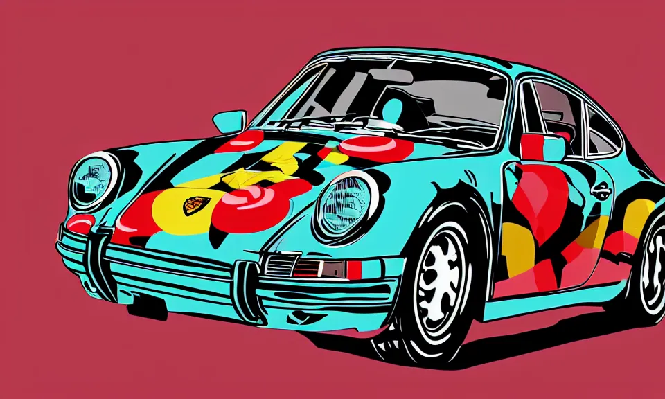 Image similar to pop art illustration of a porsche 9 1 1, adobe illustrator