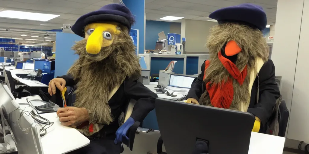 Image similar to womble great uncle bulgaria working in a callcenter