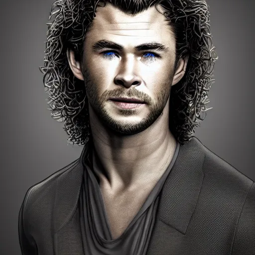 Prompt: Chris Hemsworth and Robert Sheehan crossbreed, rendered in 3D by Xie Boli, trending on artstation, 4k, 8k, photorealistic imagery, photorealistic details, intricate, highly detailed