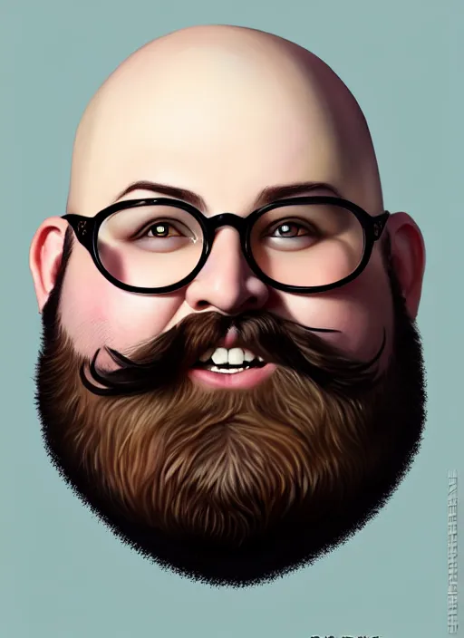 Prompt: a _ fantasy _ style _ portrait _ painting _ of fat white male with really short hair, circle face and circle glasses smiling, rough beard, oil _ painting _ unreal _ 5 _ daz. _ rpg _ portrait _ extremely _ detailed _ artgerm _ greg _ rutkowski _ greg