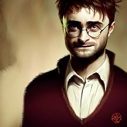 Image similar to daniel radcliffe in the role of hermione, by greg rutkowski