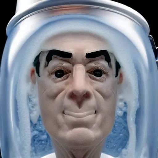 Image similar to stephen colbert face inside a foamy!!! a clear beer stein, 8 k, ultra realistic details