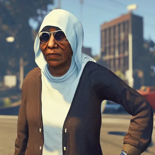 Prompt: Mother Theresa as a gangster in GTA5 8k hyperdetailed photorealism ultra high quality