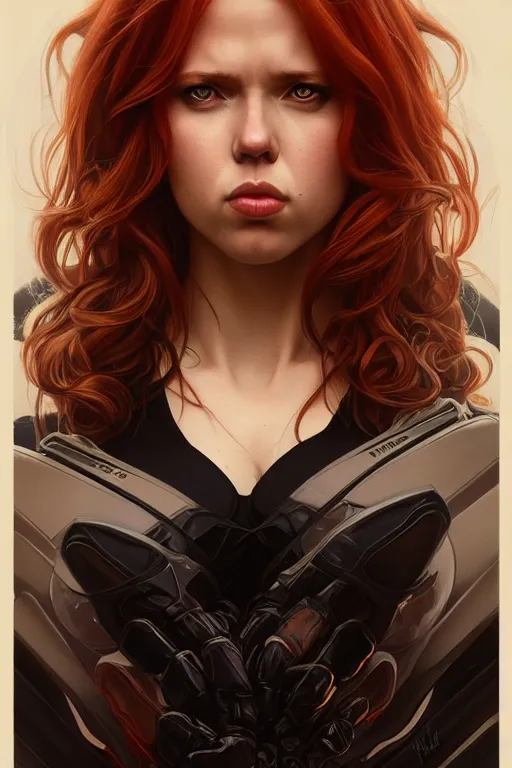 Image similar to pregnant black widow, realistic portrait, symmetrical, highly detailed, digital painting, artstation, concept art, smooth, sharp focus, illustration, cinematic lighting, art by artgerm and greg rutkowski and alphonse mucha