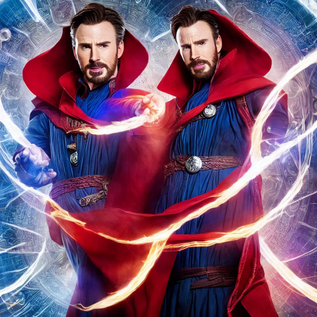 Image similar to chris evans as doctor strange, marvel cinematic universe, mcu, canon, 8 k, raw