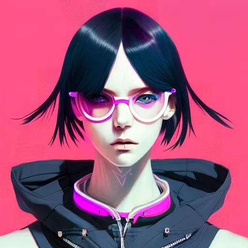 Prompt: poster woman with cyberpunk streetwear and hairstyle, colourful, pretty face, intricate eyes, elegant, Anime by Kuvshinov Ilya, Cushart Krentz and Gilleard James, 4k, HDR, Trending on artstation, Behance, award winning