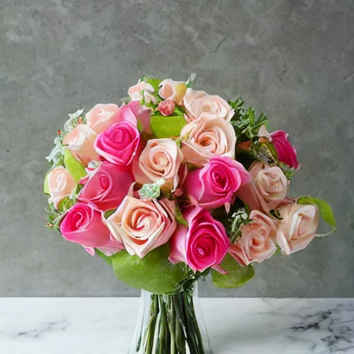 Prompt: rose bouquet chiffonade, realistic, dreamy