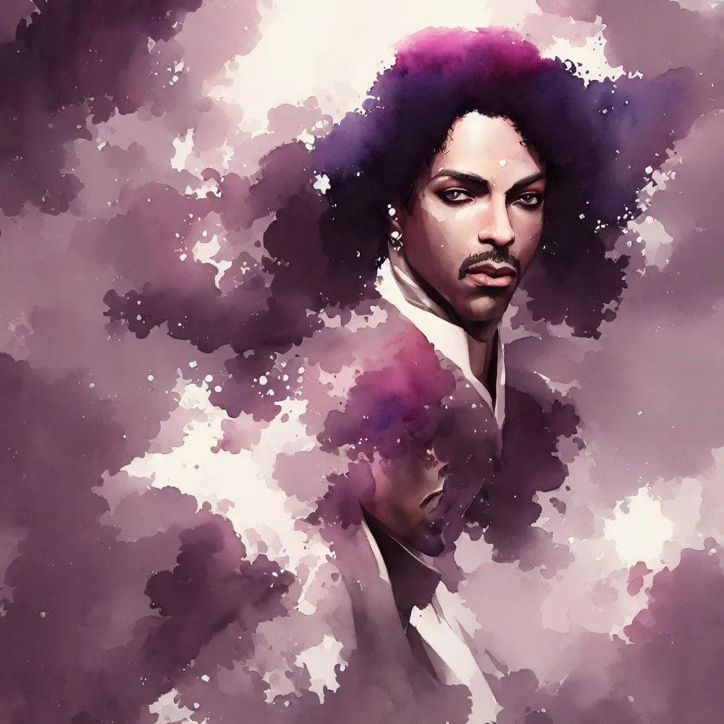 Image similar to beautiful watercolor painting of prince, intricate, elegant, highly detailed, digital painting, artstation, concept art, smooth, sharp focus,, dynamic lighting, ultrarealistic, cinematic, octane render, 8 k