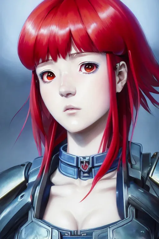 Image similar to portrait of Anime sister of battle, Warhammer 40000, cute-fine-face, red-short-hair pretty face, realistic shaded Perfect face, fine details. Anime. realistic shaded lighting by Ilya Kuvshinov katsuhiro otomo ghost-in-the-shell, magali villeneuve, artgerm, rutkowski, WLOP Jeremy Lipkin and Giuseppe Dangelico Pino and Michael Garmash and Rob Rey