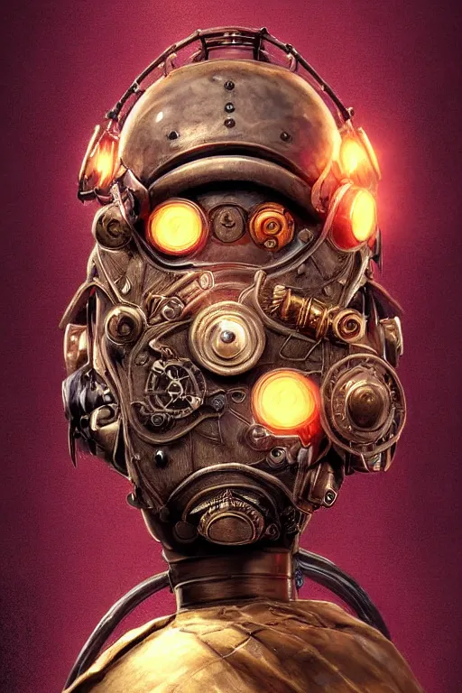 Image similar to steampunk helmet fantasy art mask robot ninja stylized digital illustration sharp focus, elegant intricate digital painting artstation concept art global illumination ray tracing advanced technology chaykin howard and campionpascale and cooke darwyn and davis jack