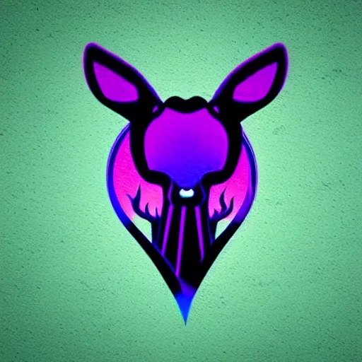 Image similar to logo for evil corporation that involves deer, retro synthwave style, retro sci fi