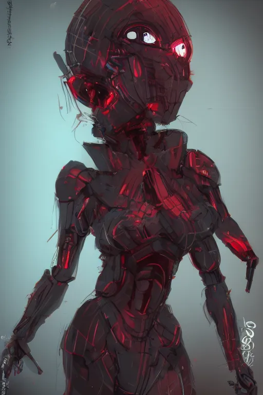 Image similar to a humanoid figure saboteur, red eyes, highly detailed, digital art, sharp focus, ambient glow, trending on art station, anime art style