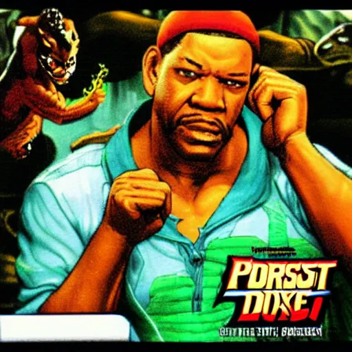 Image similar to portrait of forest whitaker in double dragon video game splash screen