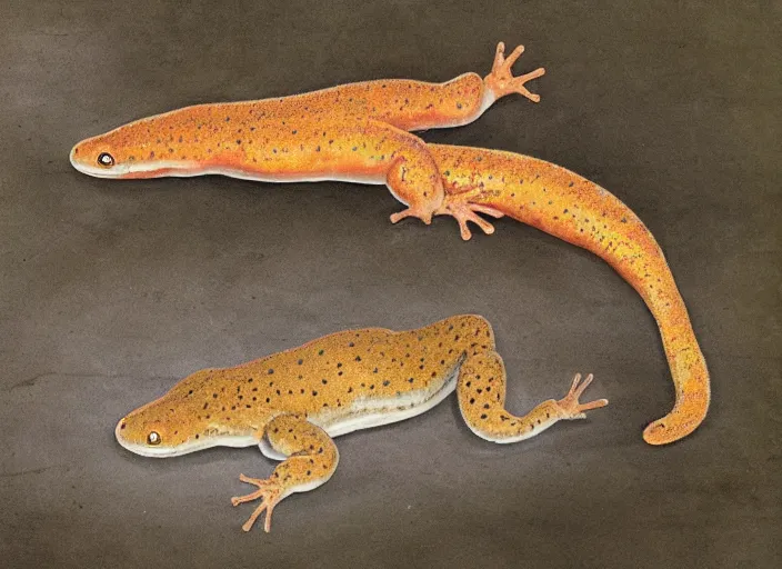 Image similar to Comparison between the common salamander and the giant salamander. Comparative anatomy. Adaption for size and weight.