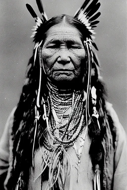 Image similar to “Color Photo of Native American indian woman, portrait, skilled warrior of the Chiricahua Apache, Lozen was the sister of Victorio a prominent Chief, wearing traditional clothing, showing pain and sadness on her face, realistic, detailed, shot like National Geographic”