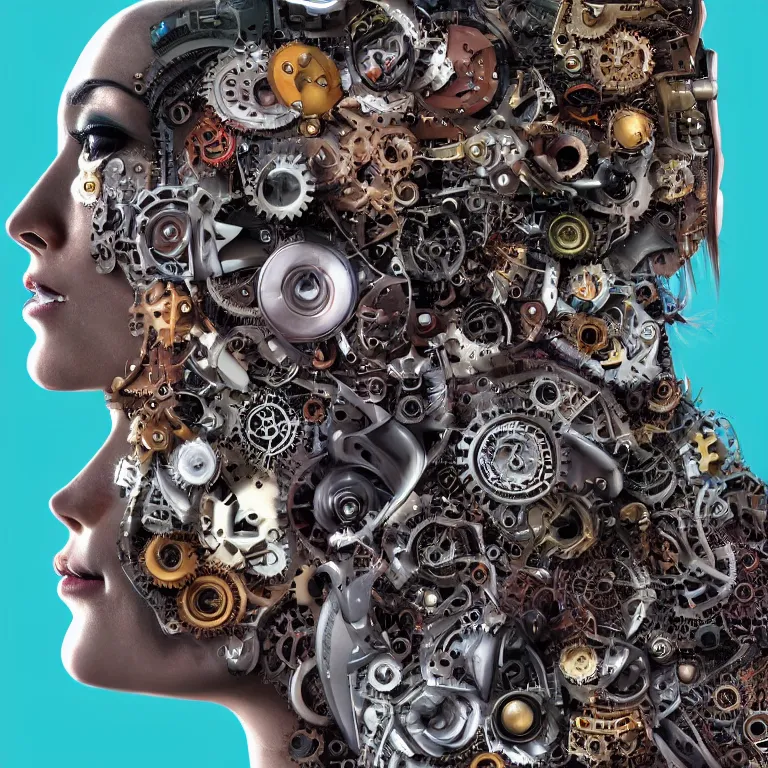 Image similar to profile portrait of a woman, computer parts, mechanical parts, by giuseppe arcimboldo, steampunk, cyberpunk, futuristic, psychedelic, surreal, sci - fi, vaporwave, alien, dreamlike.