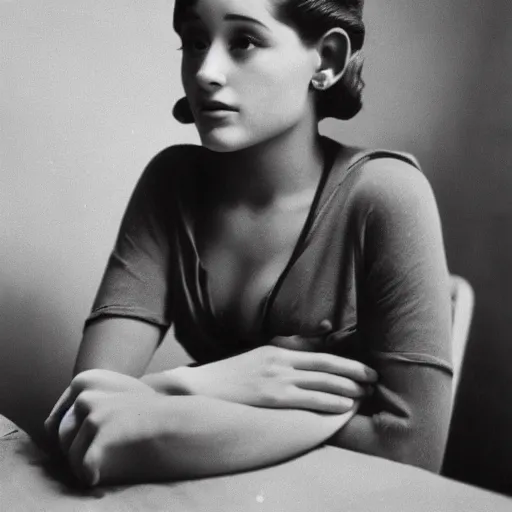 Image similar to photo of Ariana Grande in the depression-era, photorealism by of Dorothea Lange