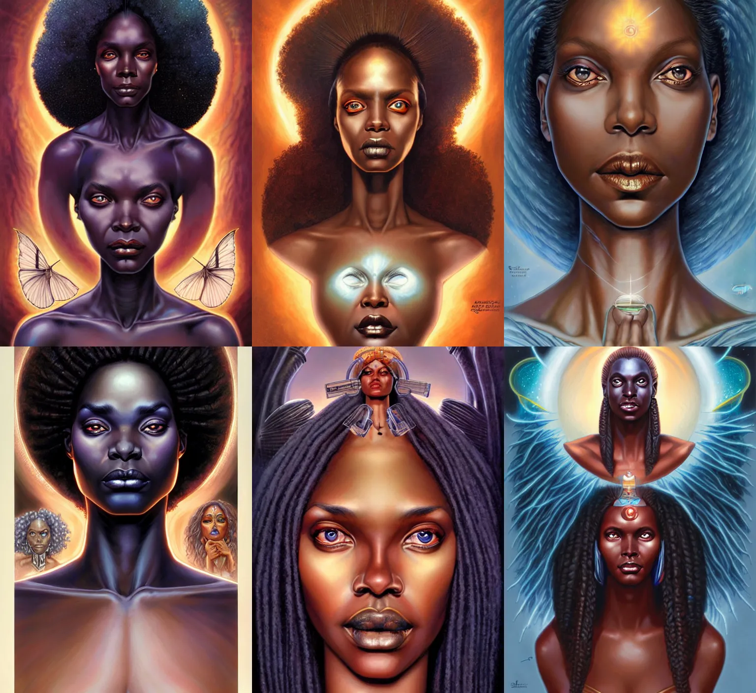 Prompt: stunning goddess of science portrait, clear eyes and dark skin. realistic, symmetrical face. art by bowater charlie, mark brooks, julie bell, arian mark, tony sandoval