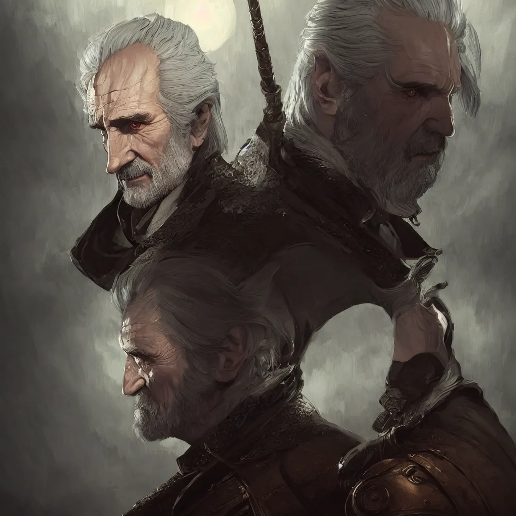 Image similar to portrait of regis from witcher 3 in a greveyard, dark atmosphere, subsurface scattering, by jesper ejsing, justin gerard, tomasz alen kopera, cgsociety and fenghua zhong, highly detailed, rim light, cinematic lighting, illustration, art, octane render, very coherent, cinematic, hyper realism, high detail, octane render, 8 k