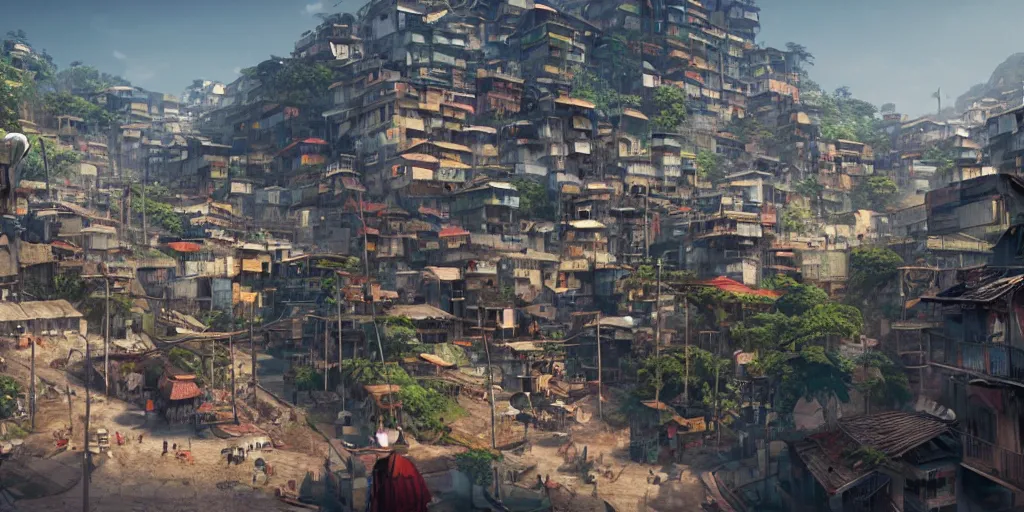 Image similar to a film still of favela on a pirate ship, medium shot, waist up, studio ghibli, pixar and disney animation, sharp, rendered in unreal engine 5, anime key art by greg rutkowski, bloom, dramatic lighting