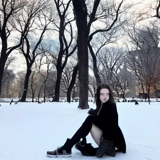 Image similar to anya taylor joy in central park at winter, ultra detailed, ultra realistic, photorealistic dynamic light, fan photo