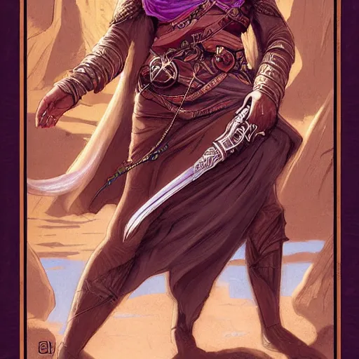 Image similar to Emeth the elven desert bandit. Arabian style. Epic portrait by james gurney and Alfonso mucha (lotr, witcher 3, dnd).