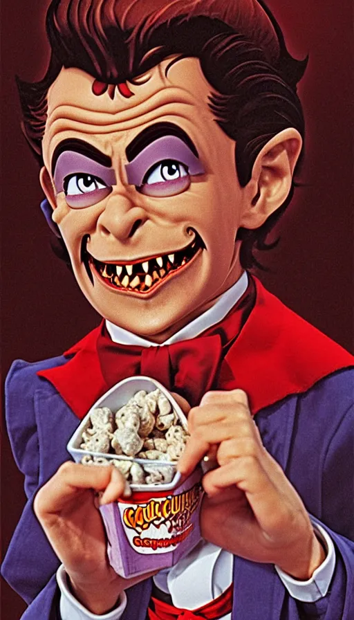 Image similar to count chocula cereal 1 9 8 9. portrait by jean giraud and anton otto fischer